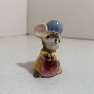 Vintage ceramic anthropomorphic mouse figurine with bonnet
